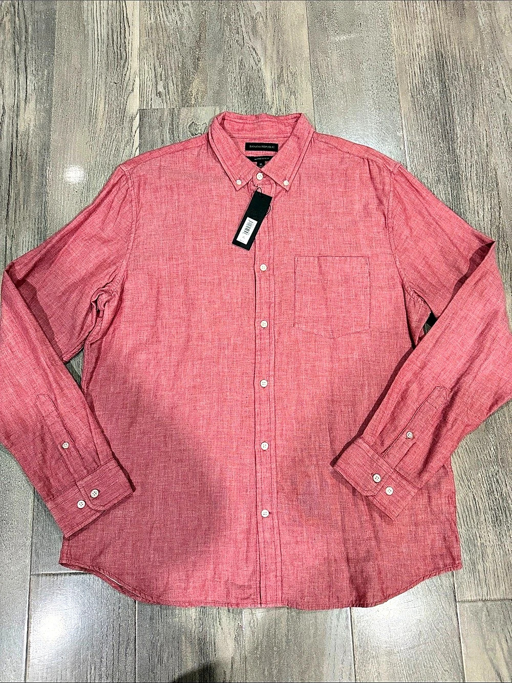Banana Republic Untucked Slim-Fit Linen-Cotton Shirt Pink XL